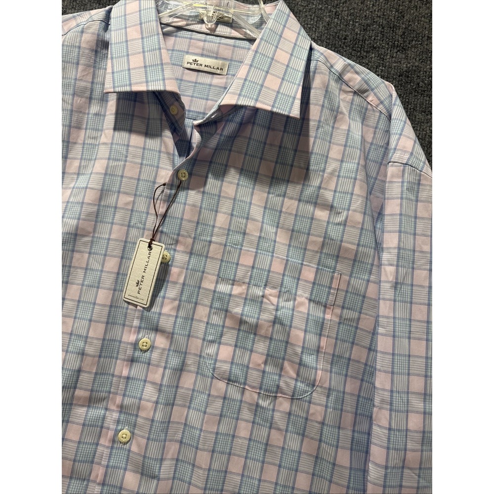 BNWT Peter Millar Men's Button Up Casual Blue & Pink Shirt Men's Size 2XL Rare - Picture 2 of 8